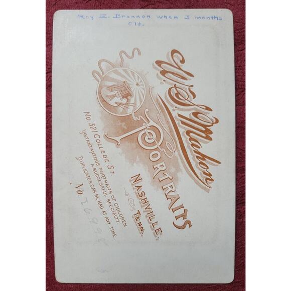 WS Mahon Cabinet Card Photo-Baby Nashville Tennessee No T6998 Roy E Brannon - Picture 2 of 3